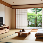 A serene, minimalist Japanese living room, bathed in soft natural light, emphasizing the "luxury of white space" (余白という贅沢). The spacious (広々とした) interior features thoughtfully selected, essential furniture, evoking a sense of deep calm and contentment. The overall atmosphere is incredibly comfortable (心地よい).