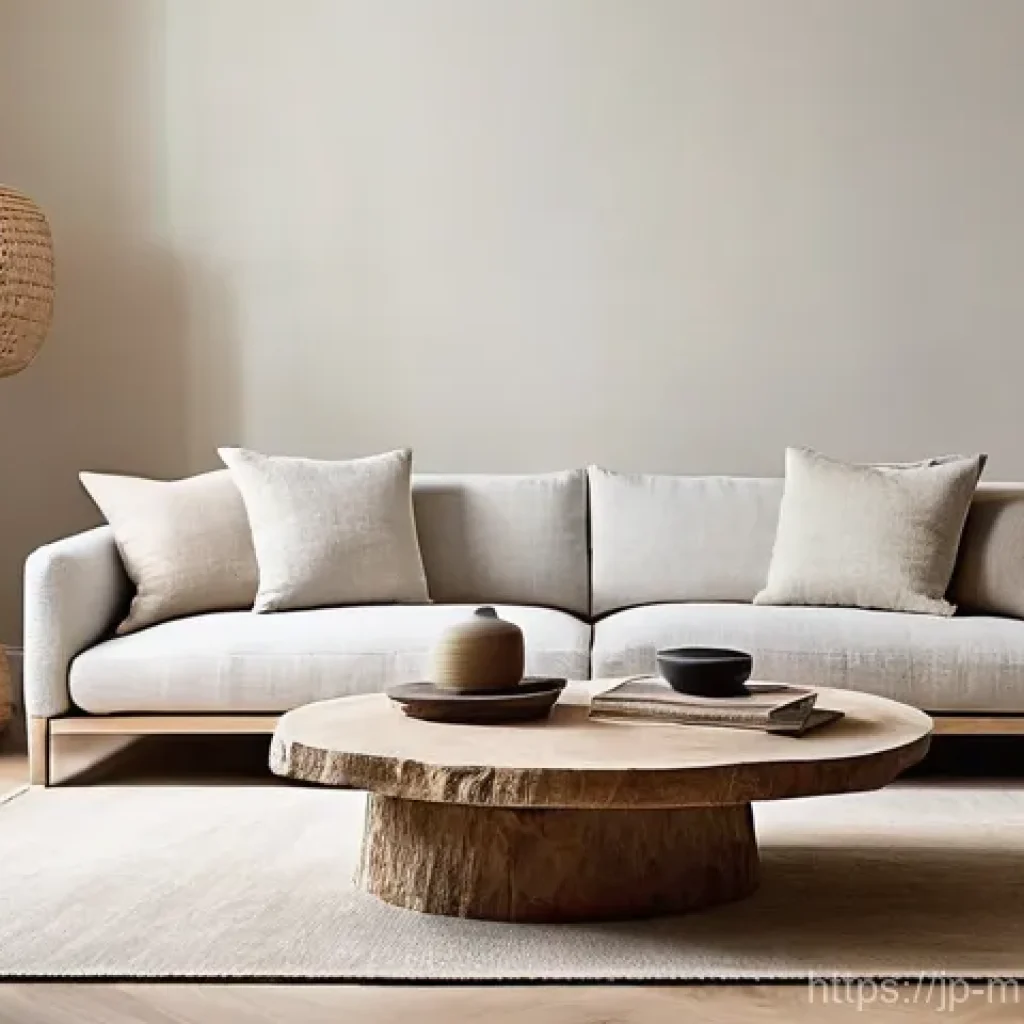 미니멀 인테리어의 차별화된 요소 - **A Serene Minimalist Living Room with Natural Textures and Indirect Lighting:** A beautifully c...