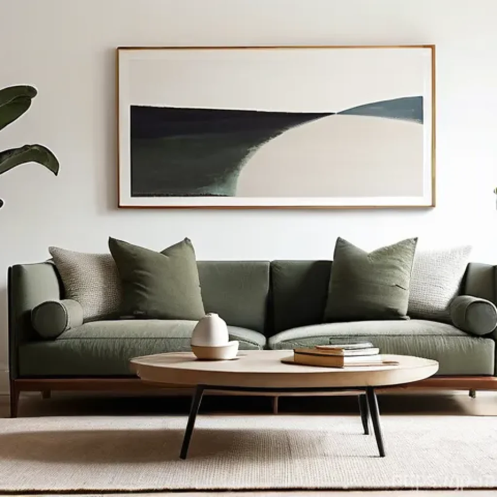 미니멀 인테리어의 고유 디자인 언어 - **Prompt:** A serene and inviting minimalist living room bathed in soft, natural daylight. The domin...