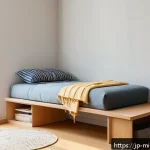 효율적인 미니멀 인테리어 공간 구성 방법 - A cozy, minimalist small Japanese apartment room featuring clever storage solutions in limited space...